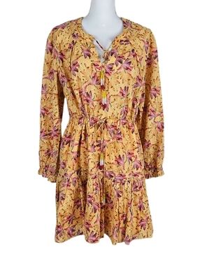 Farm Rio Mini Dress Banana Sunshine Yellow Cinch Waist Vacation Womens Large